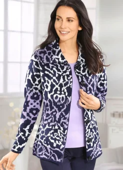 BADER Strickjacke in Jacquard-Dessin MARINE-FLIEDER-WEISS