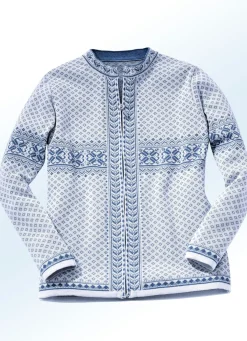 New BADER Strickjacke in Jacquard-Dessin ECRU-JEANSBLAU