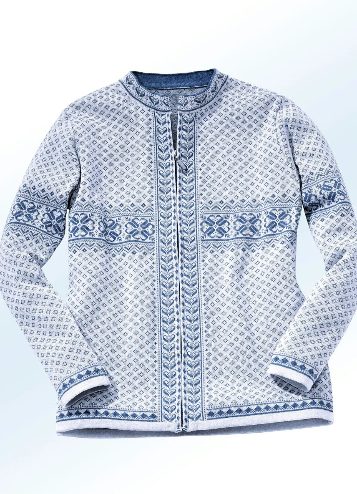 New BADER Strickjacke in Jacquard-Dessin ECRU-JEANSBLAU