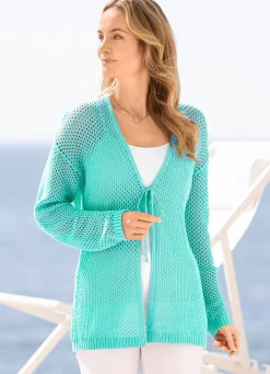 Sale BADER Strickjacke in Netzdessin AQUA