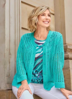 New BADER Strickjacke in Netzoptik TÜRKIS