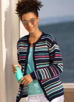 New BADER Strickjacke in Ringeldessin MARINE-MULTICOLOR
