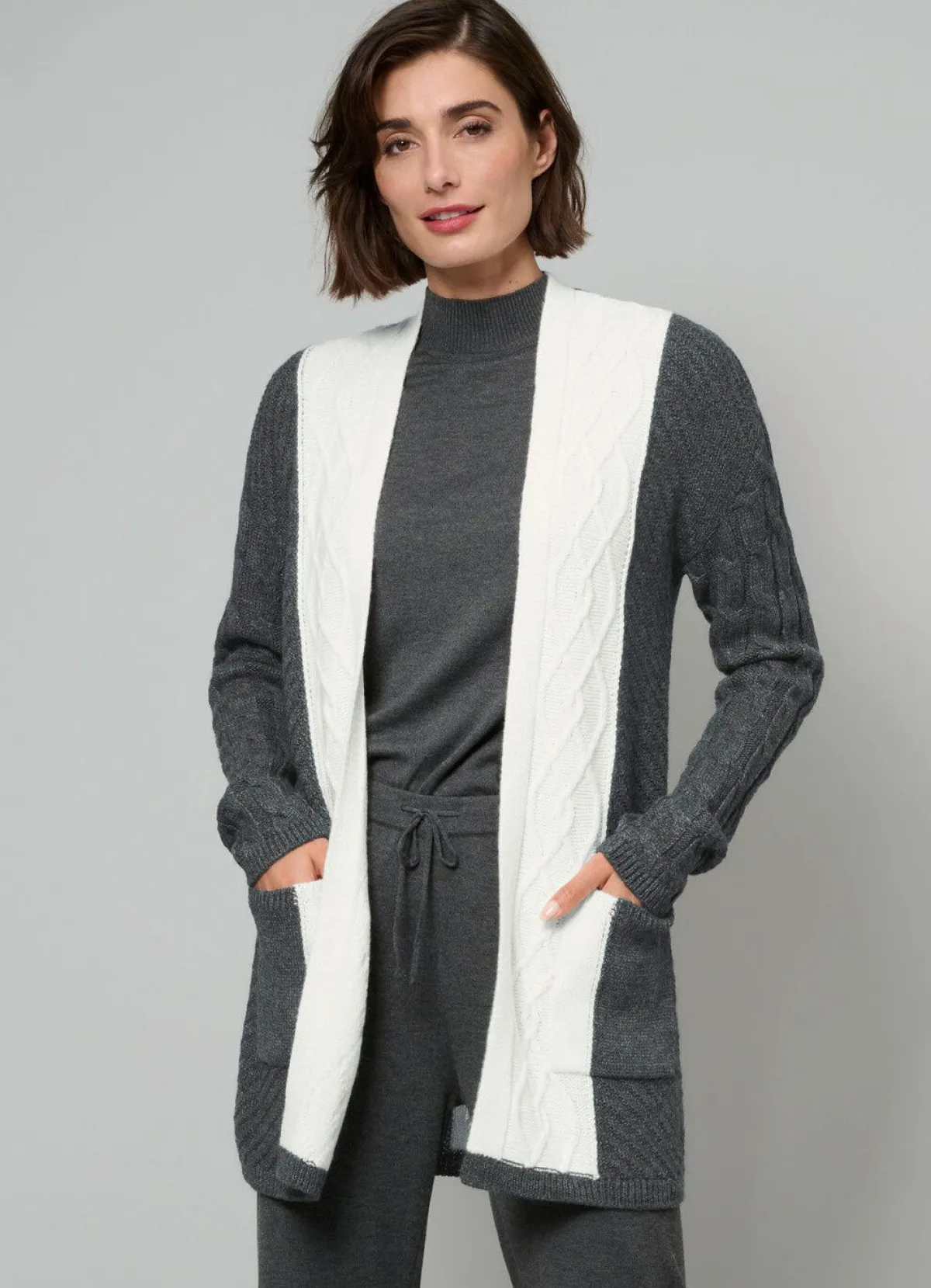 Hot BADER Strickjacke in Strukturmix ANTHRAZIT-NATUR