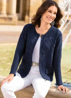 BADER Strickjacke in Strukturmustermix MARINE