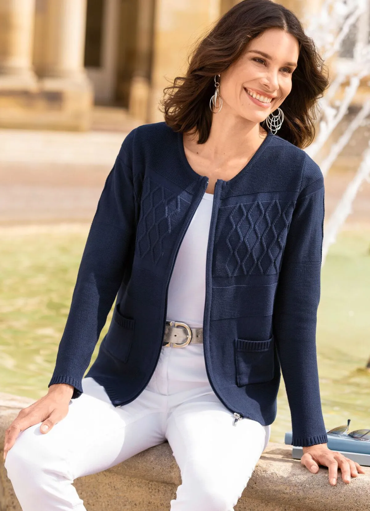BADER Strickjacke in Strukturmustermix MARINE