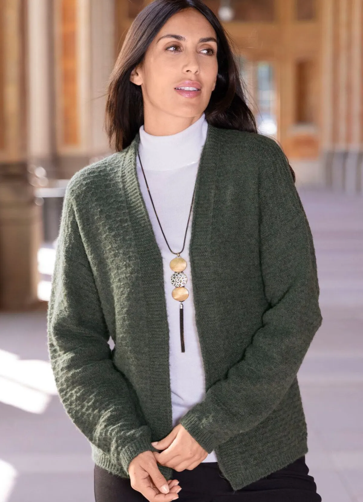 Online laurakent Strickjacke mit Alloverstruktur KHAKI MELIERT
