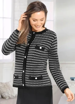 BADER Strickjacke mit aufwendigem Strukturmix SCHWARZ-ECRU