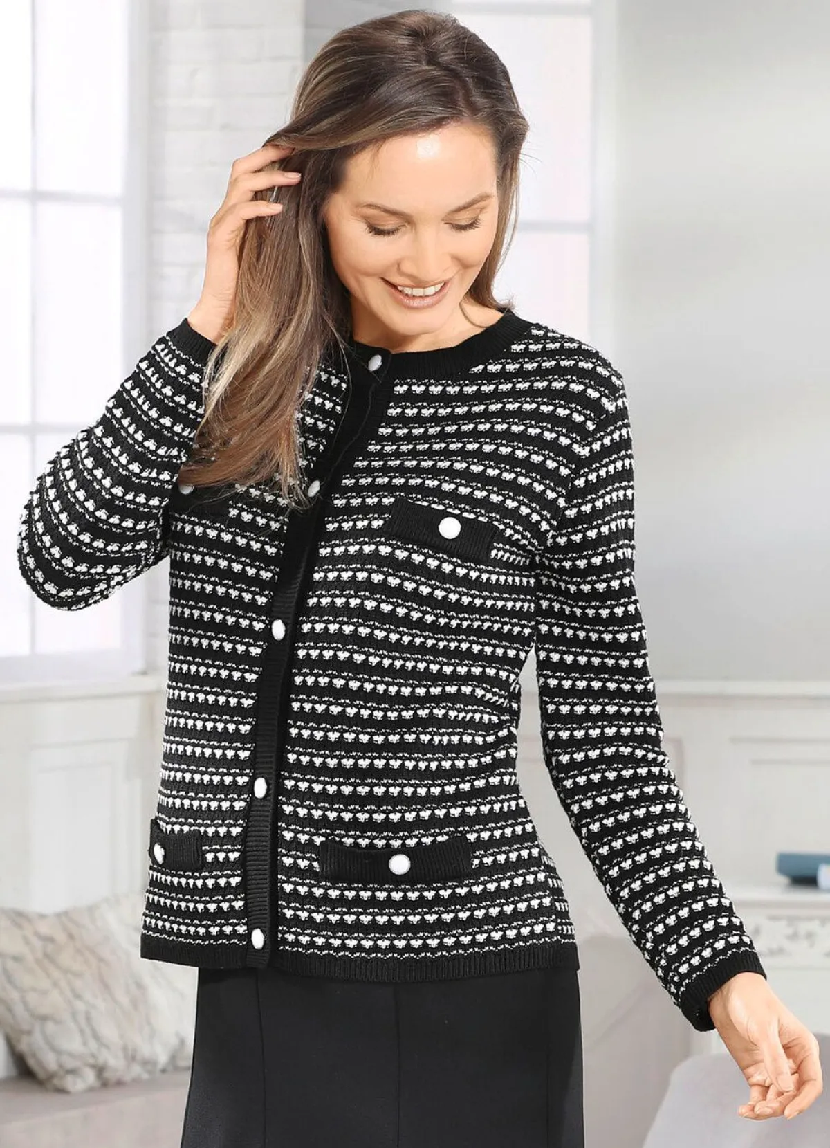 BADER Strickjacke mit aufwendigem Strukturmix SCHWARZ-ECRU