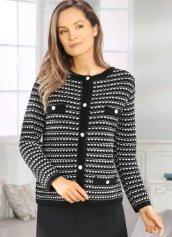 BADER Strickjacke mit aufwendigem Strukturmix SCHWARZ-ECRU