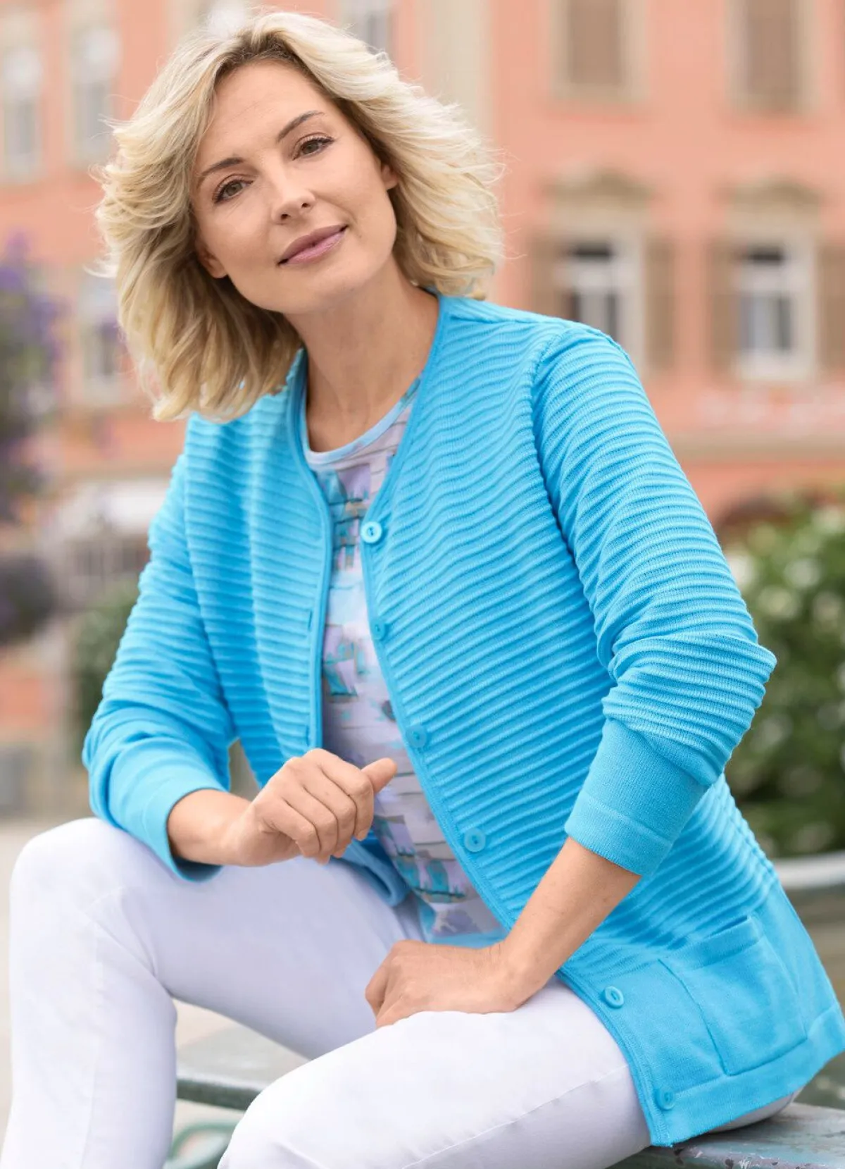 BADER Strickjacke mit Biesendessin TÜRKIS