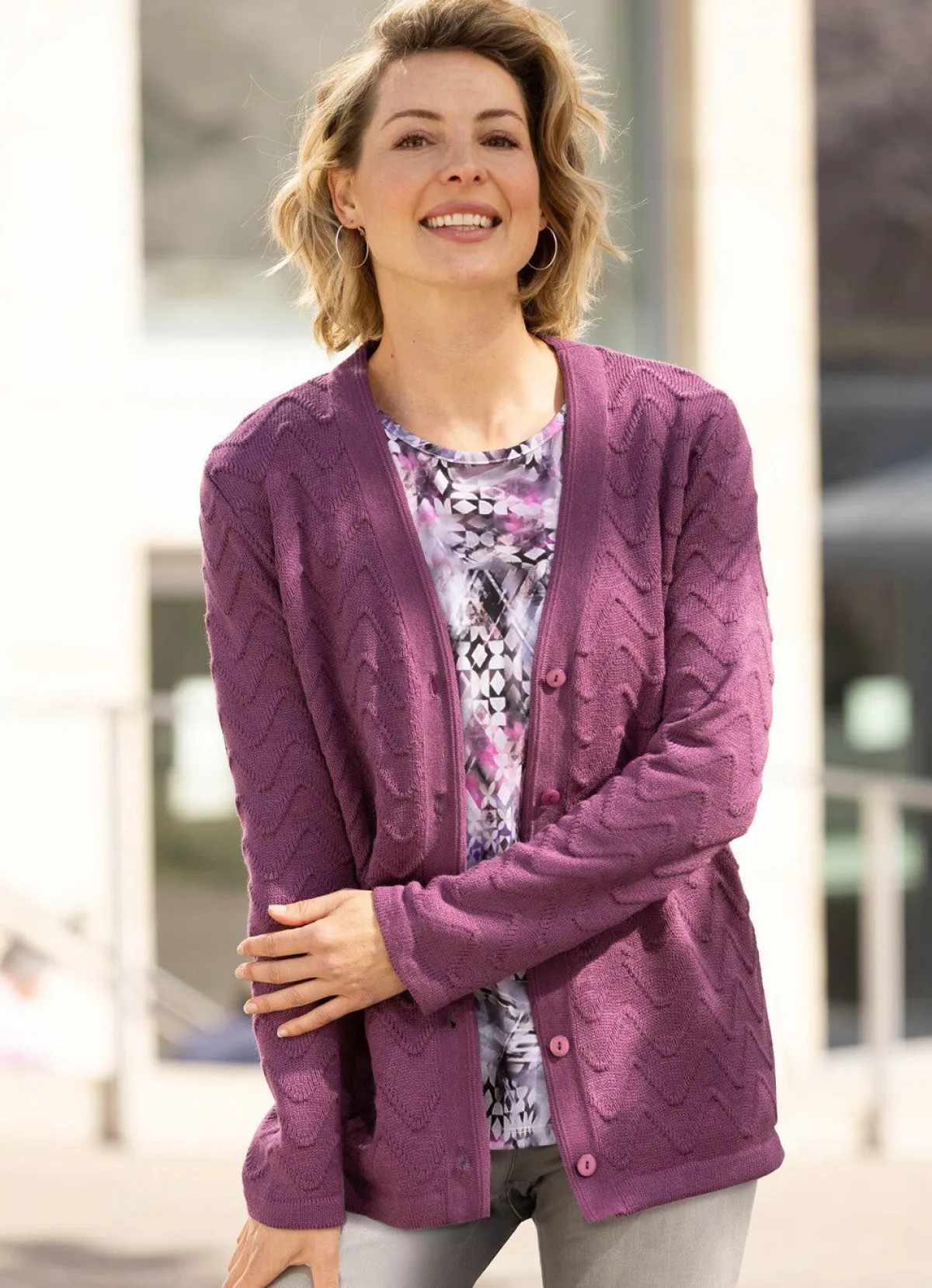 Discount BADER Strickjacke mit dekorativer Struktur MAUVE