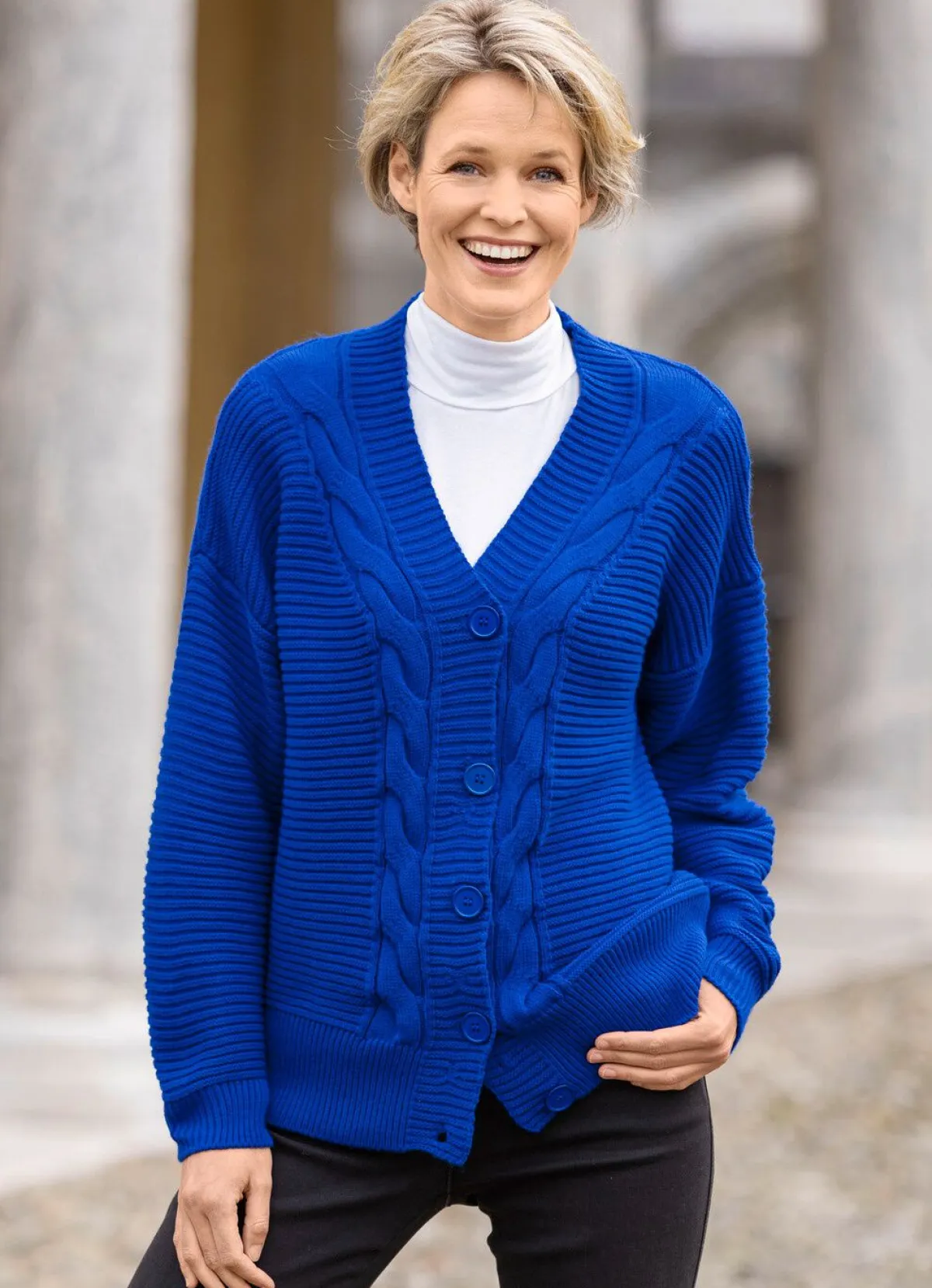 Sale BADER Strickjacke mit dekorativer Struktur ROYALBLAU