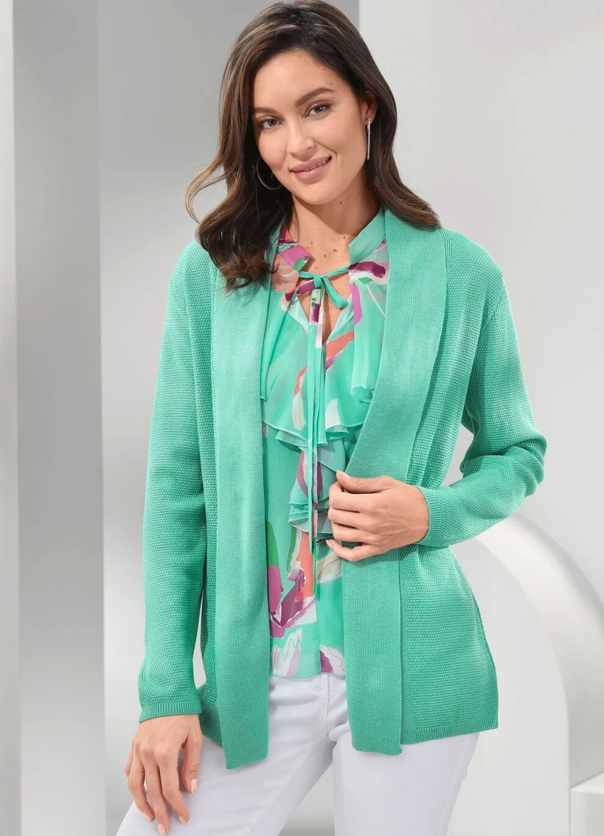 BADER Strickjacke mit dezentem Glanz MINT