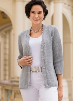 BADER Strickjacke mit dezenten Glitzereffekten GRAU MELIERT