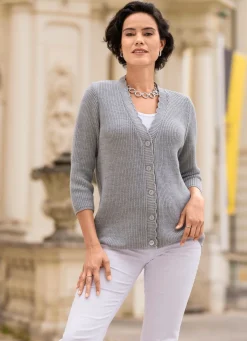 BADER Strickjacke mit dezenten Glitzereffekten GRAU MELIERT