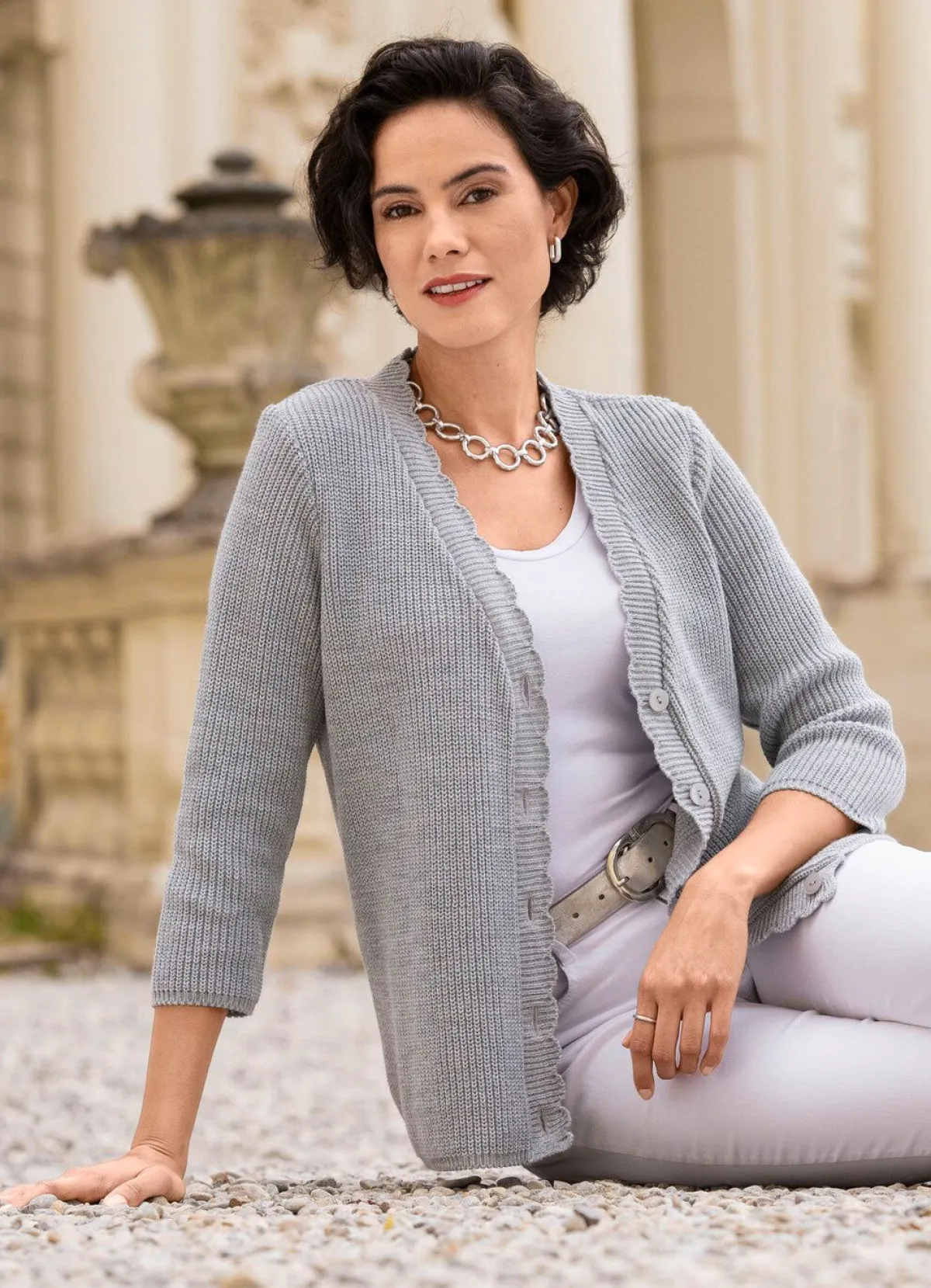 BADER Strickjacke mit dezenten Glitzereffekten GRAU MELIERT
