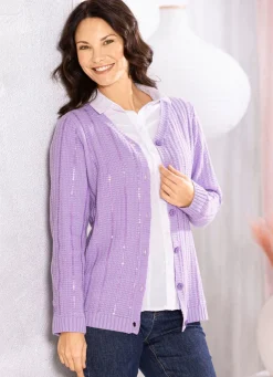 Best BADER Strickjacke mit edler Paillettenzier FLIEDER