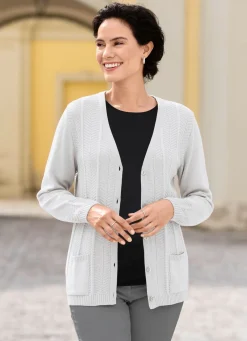 Outlet BADER Strickjacke mit feinen Strukturstreifen HELLGRAU