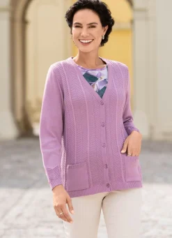 New BADER Strickjacke mit feinen Strukturstreifen FLIEDER