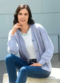 Hot BADER Strickjacke mit flauschig weichem Griff TAUBENBLAU MELIERT