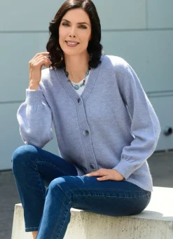 Hot BADER Strickjacke mit flauschig weichem Griff TAUBENBLAU MELIERT