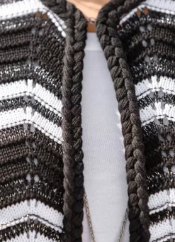 New BADER Strickjacke mit geflochtener Blende SCHWARZ-WEISS-SILBERFARBEN