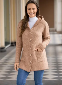 Hot BADER Strickjacke mit Kapuze BEIGE MELIERT