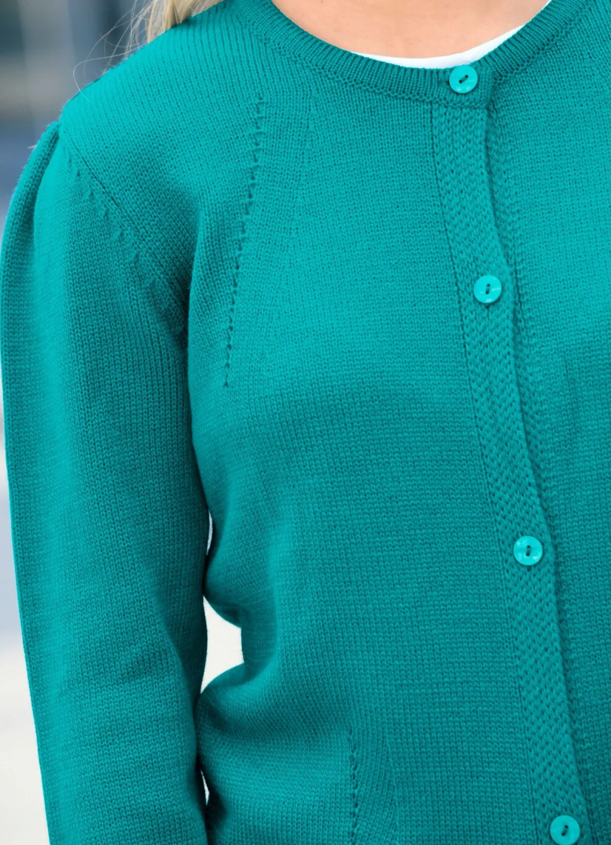 Best BADER Strickjacke mit Raffungen PETROL