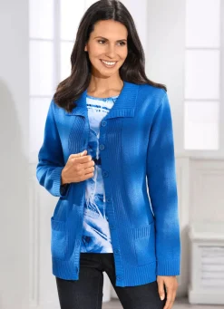 Sale BADER Strickjacke mit Rippenakzenten MITTELBLAU