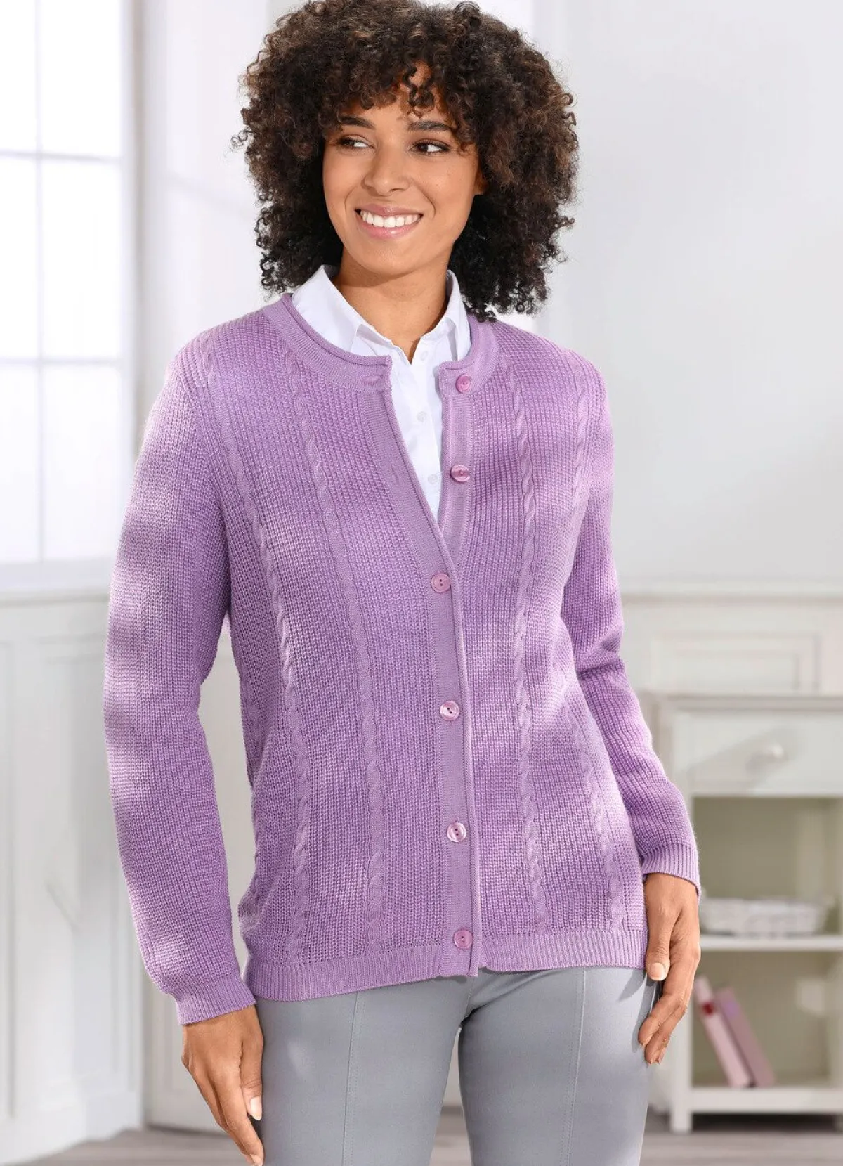 Outlet BADER Strickjacke mit Schurwolle FLIEDER