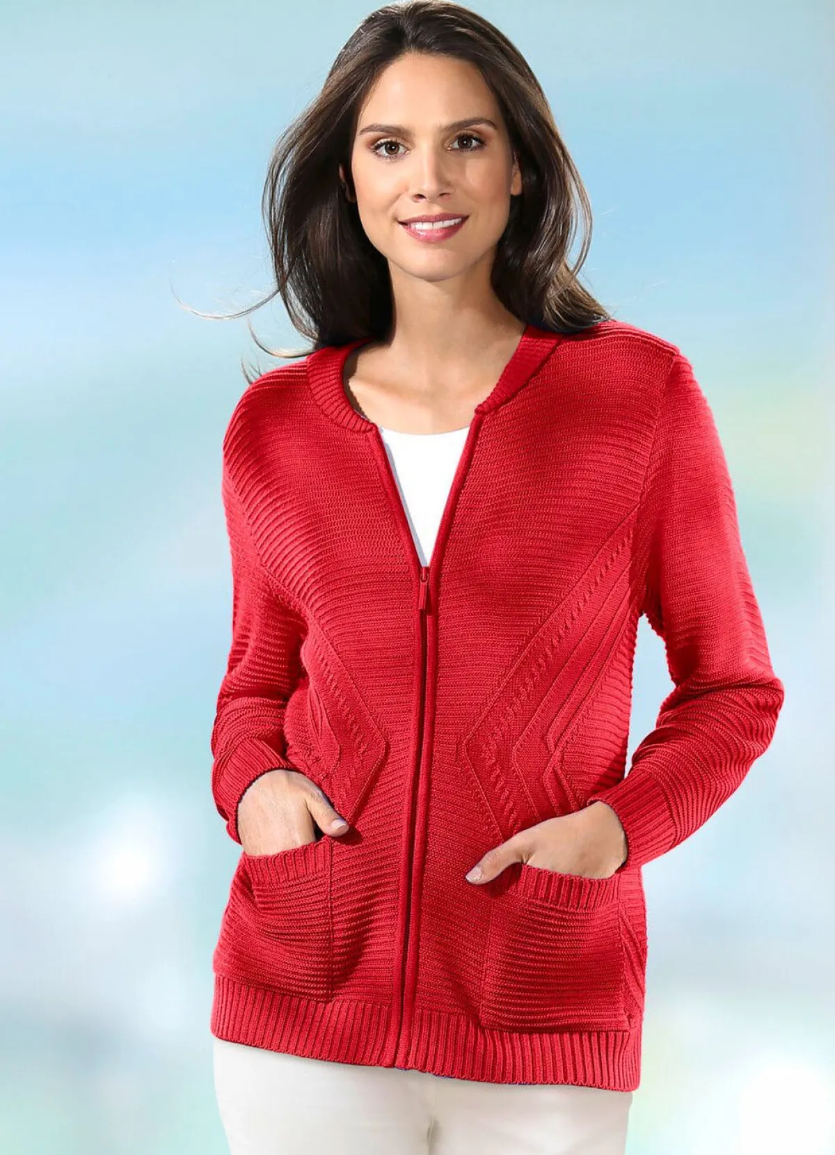 Hot BADER Strickjacke mit Strukturakzenten ROT