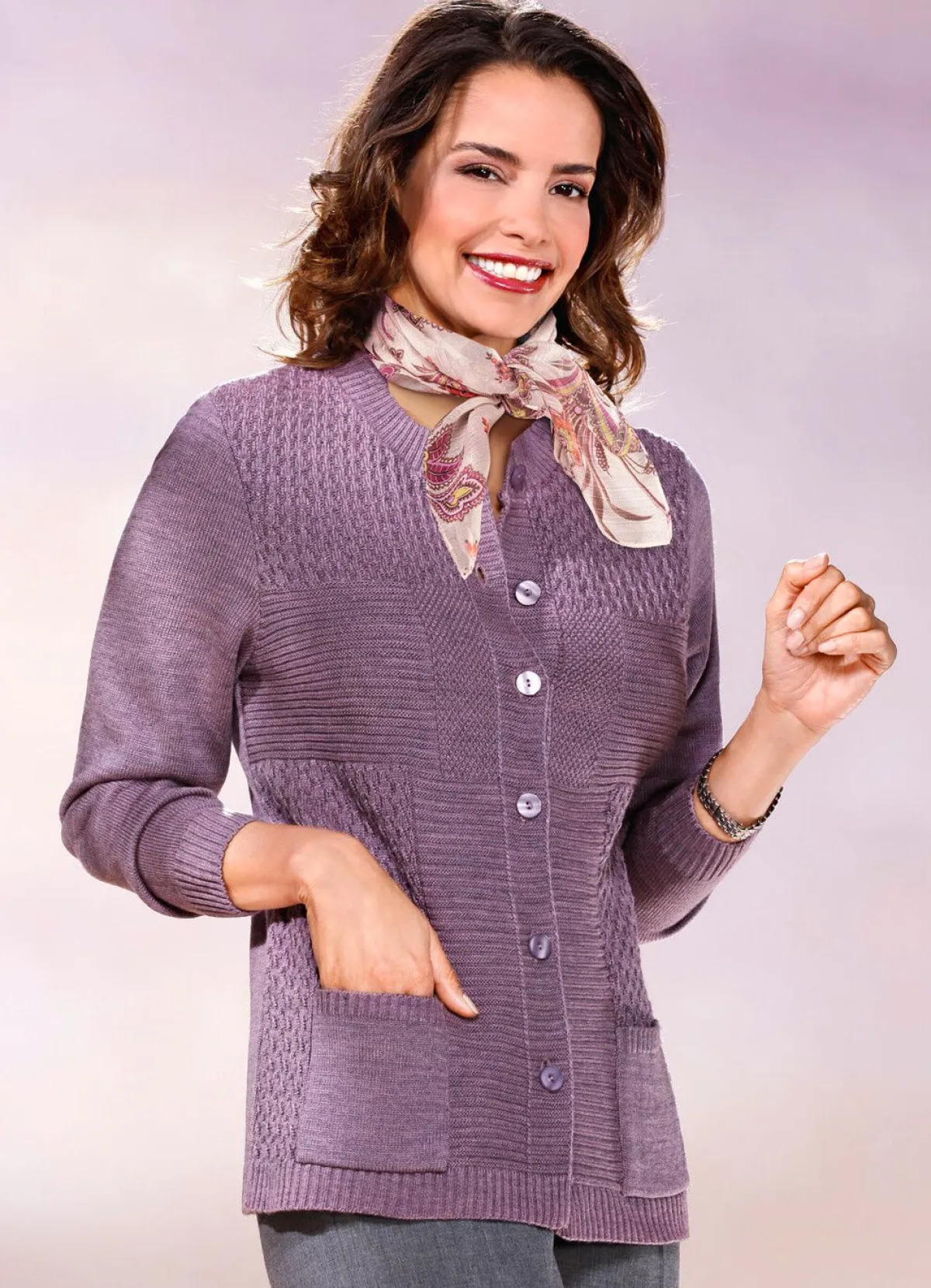 Outlet BADER Strickjacke mit Strukturmix MAUVE
