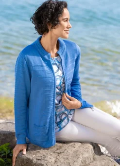 Outlet BADER Strickjacke mit Strukturstreifen AZURBLAU
