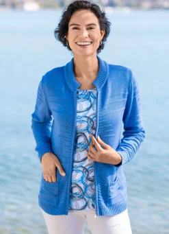 Outlet BADER Strickjacke mit Strukturstreifen AZURBLAU