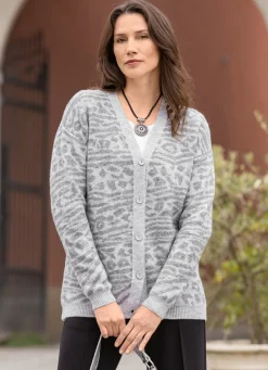 BADER Strickjacke mit Tierfellmuster GRAU-HELLGRAU