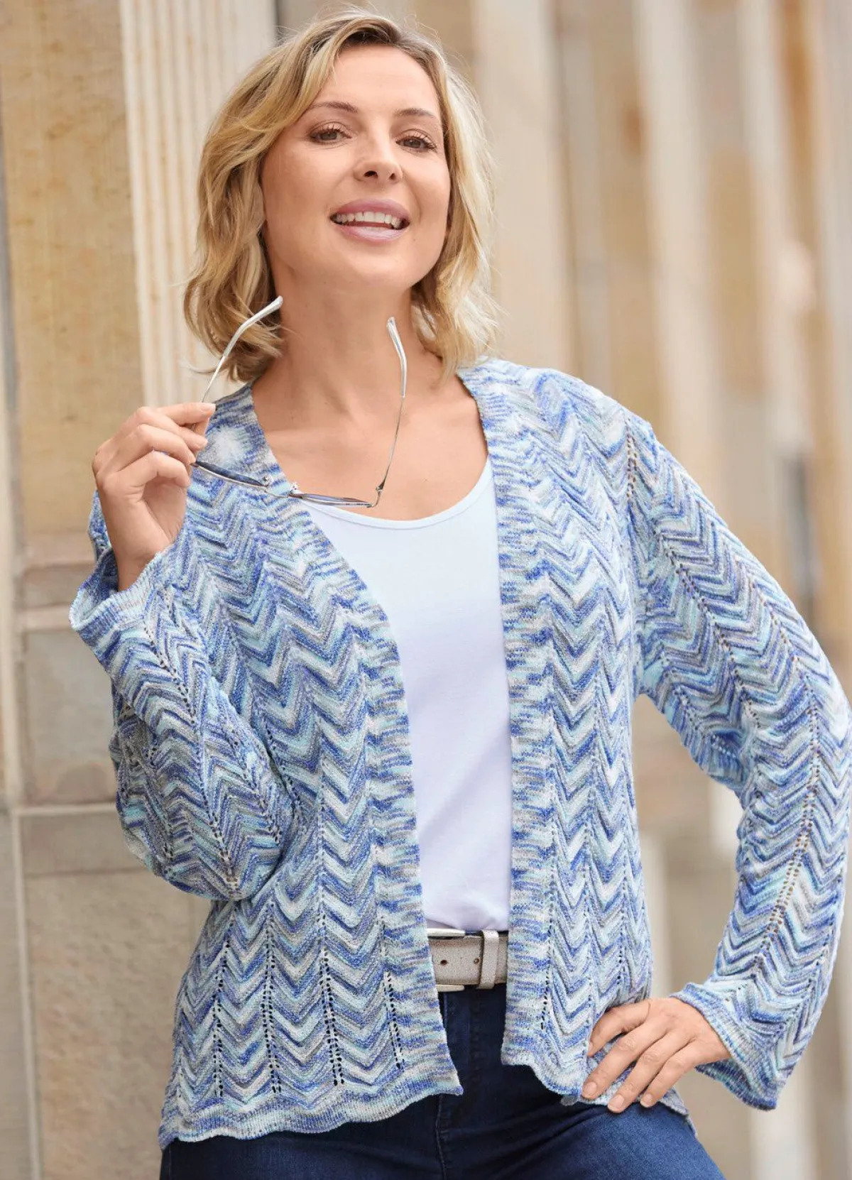 Sale BADER Strickjacke mit tollem Farbverlauf BLAU-MULTICOLOR