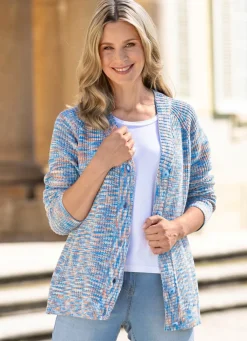 Best BADER Strickjacke mit tollem Melange-Effekt BLAU-ORANGE-WEISS