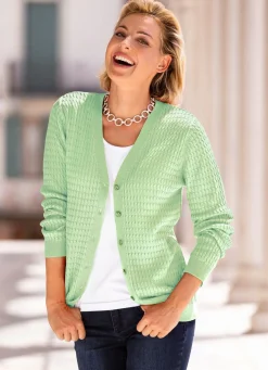 Best BADER Strickjacke mit Zöpfchendessin LINDGRÜN