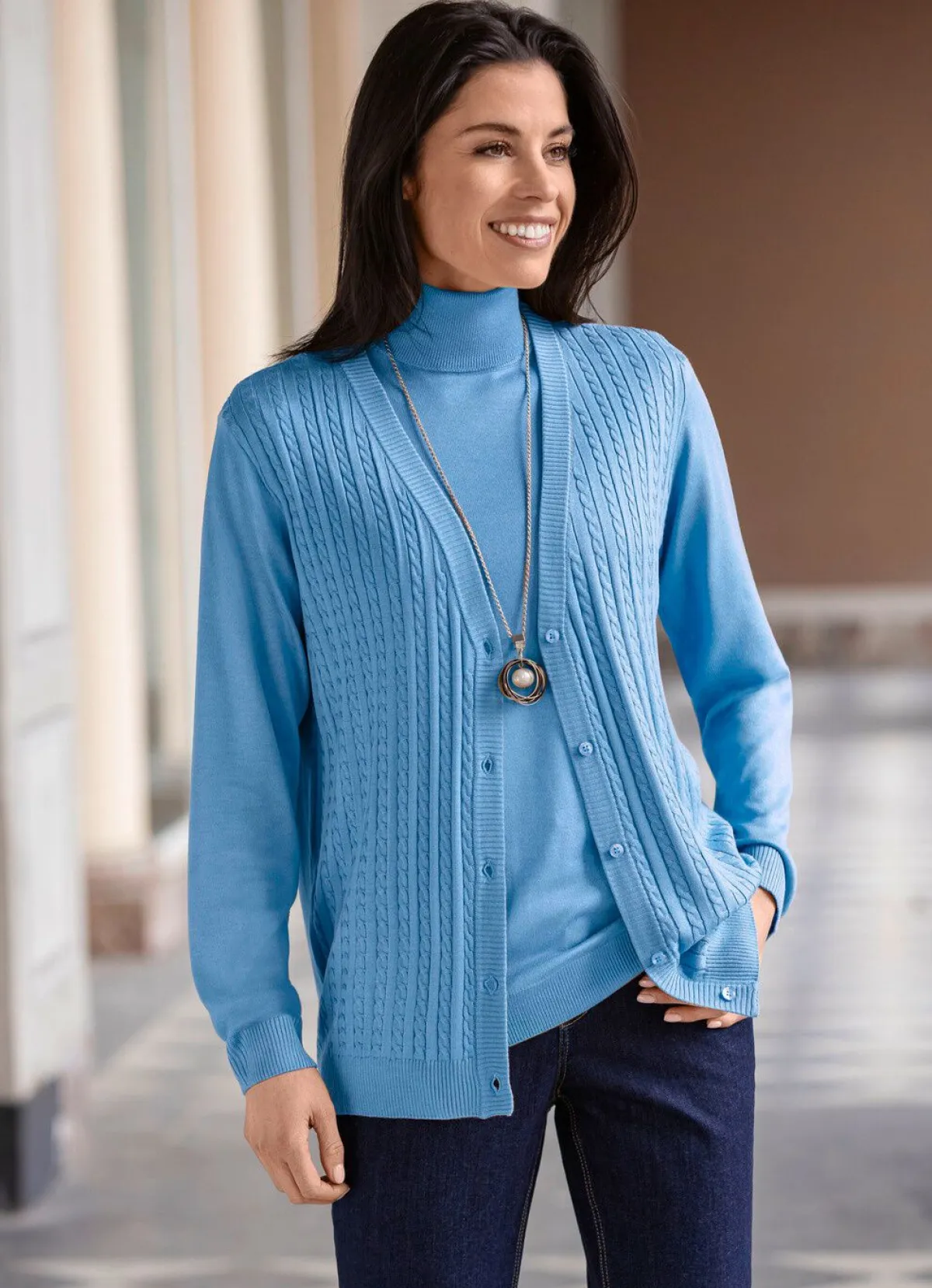 Clearance BADER Strickjacke mit Zöpfchenstruktur BLEU