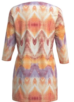 Best KLAUS MODELLE MADE IN GERMANY Strick-Tunika in bedrucktem Feinstrick ECRU-ORANGE-MULTICOLOR