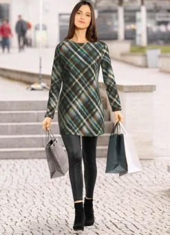 Online KLAUS MODELLE MADE IN GERMANY Strick-Tunika in Feinstrick ECRU-PETROL-MULTICOLOR