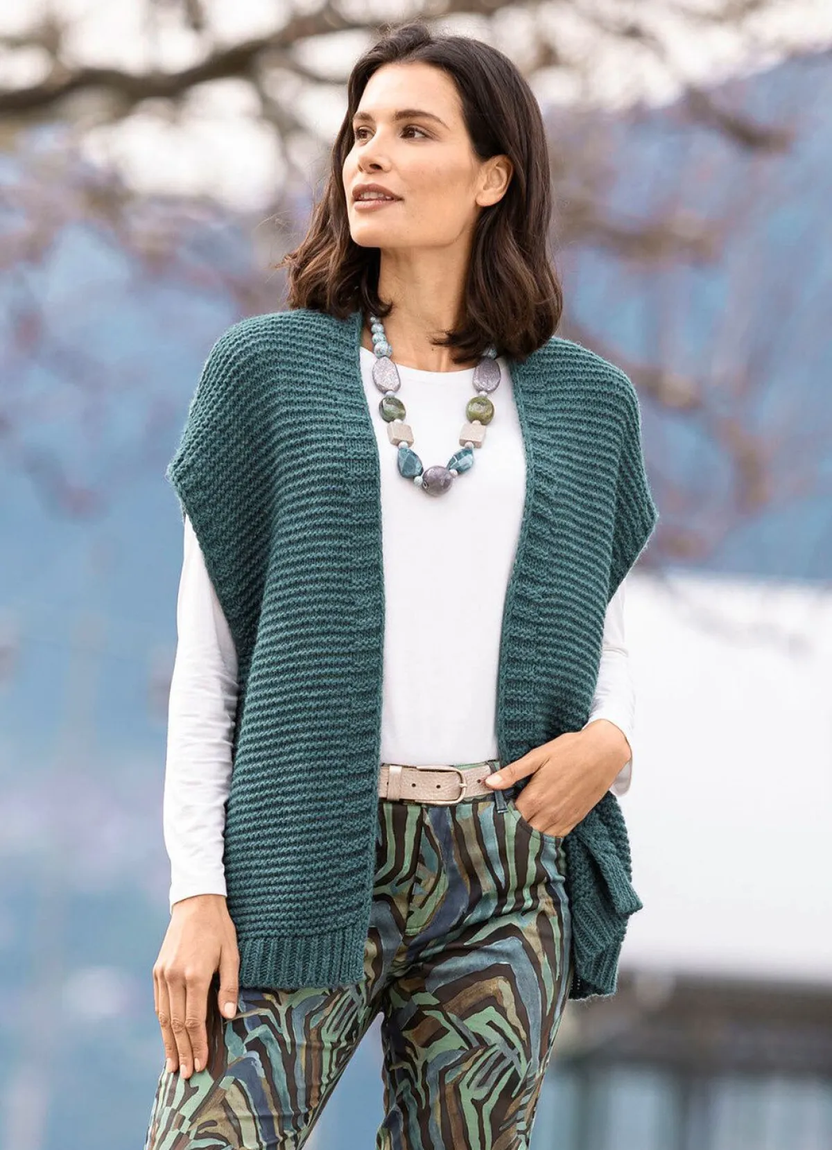 New BADER Strickweste mit Alpaka DUNKELSALBEI MELIERT