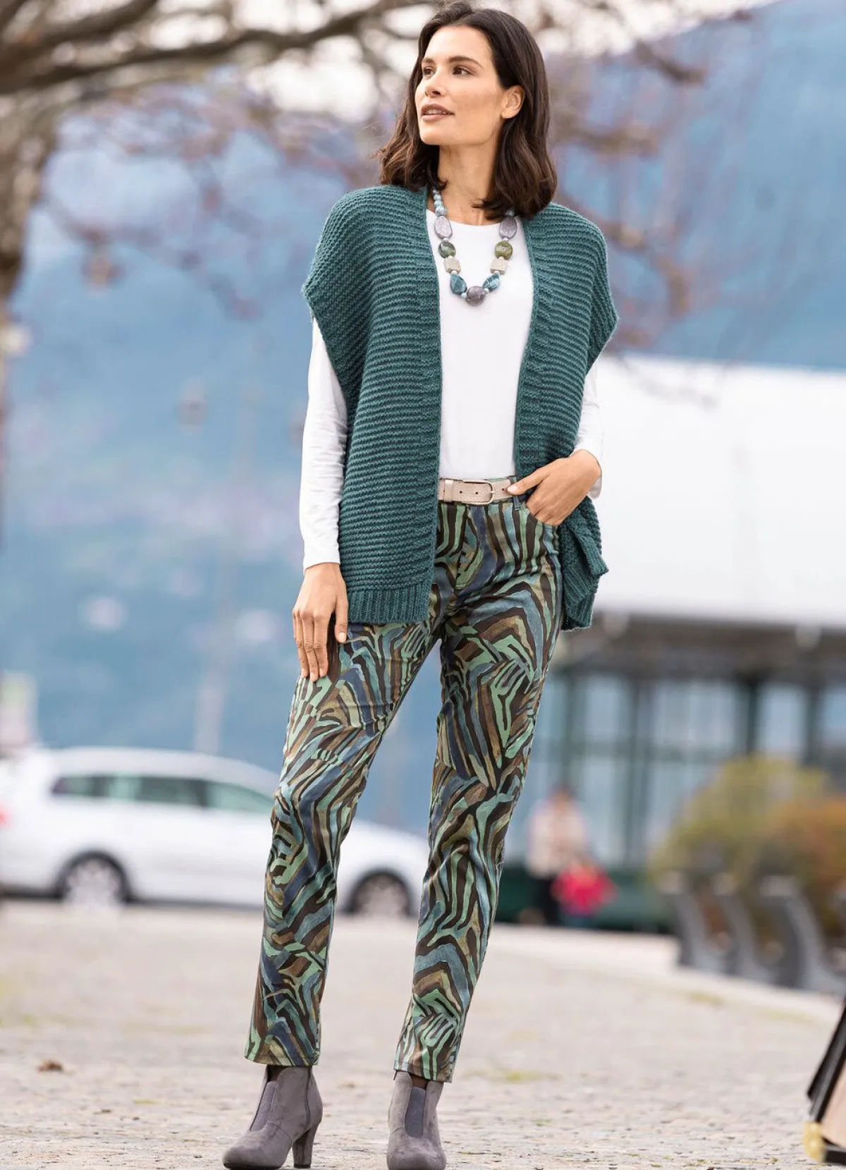 New BADER Strickweste mit Alpaka DUNKELSALBEI MELIERT