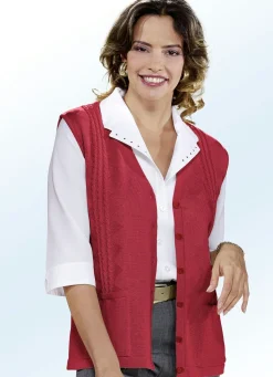 New BADER Strickweste mit Zopfdessin ROT