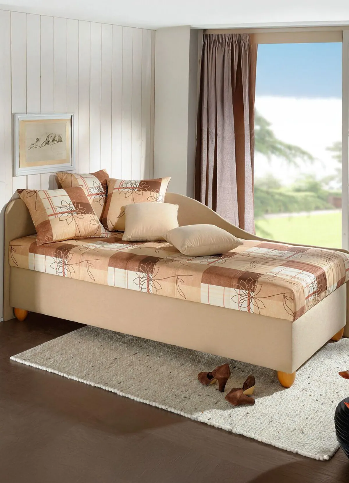 BADER Studioliege mit rechts oder links aufstellbarem Seitenteil BRAUN-BEIGE