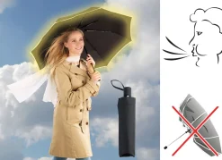 Hot BADER Sturm-Taschenregenschirm SCHWARZ