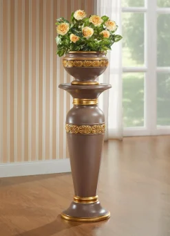 Outlet BADER Säule mit Übertopf aus italienischer Keramik BRAUN-GOLD