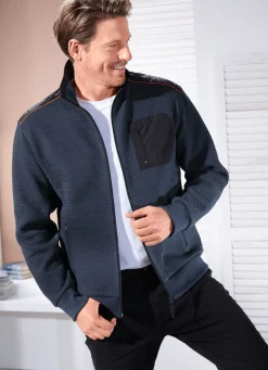 Best BADER Sweatjacke aus Strukturgewebe MARINE