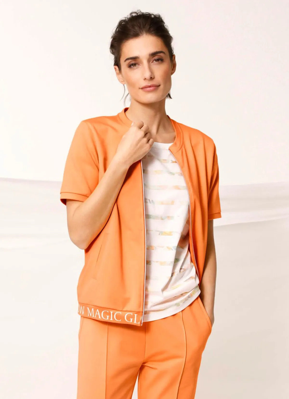 Online BADER Sweatjacke mit Rippenbündchen PFIRSICH