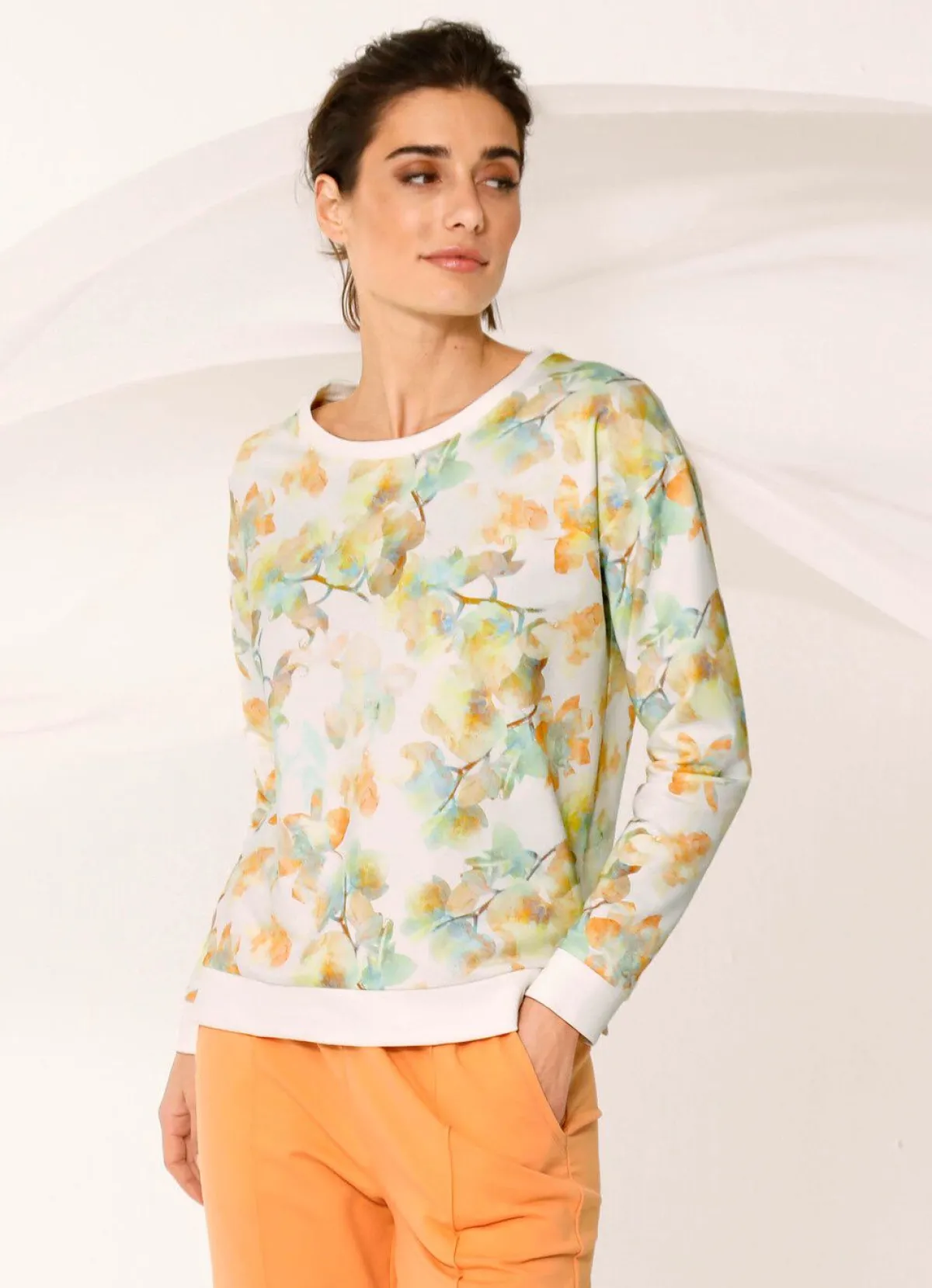 Best BADER Sweatshirt mit Rundhalsausschnitt ECRU-ORANGE-GRÜN